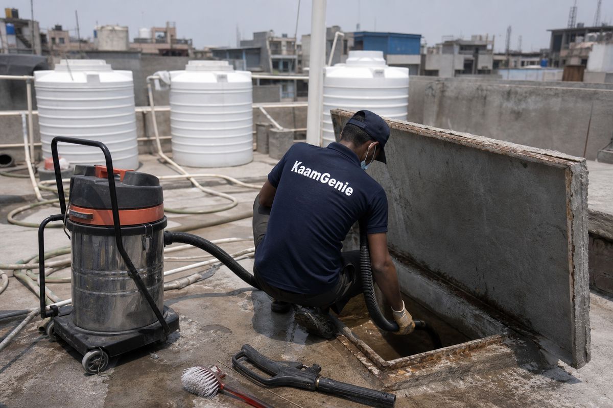 KaamGenie crew cleaning a underground sump in Mandoli Saboli, Delhi
