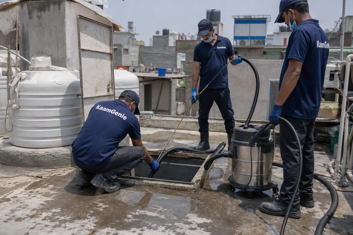 KaamGenie crew cleaning a underground sump in Mangolpuri, Delhi