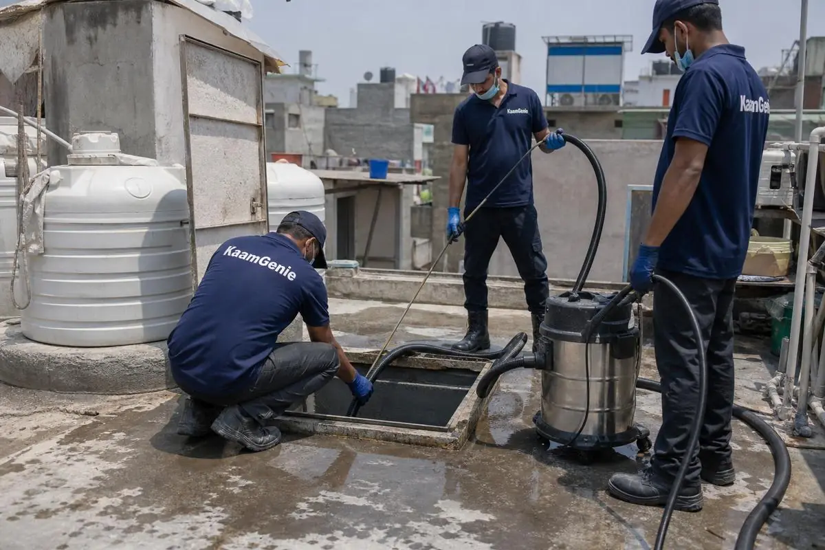 KaamGenie crew cleaning a underground sump in Mangolpuri, Delhi