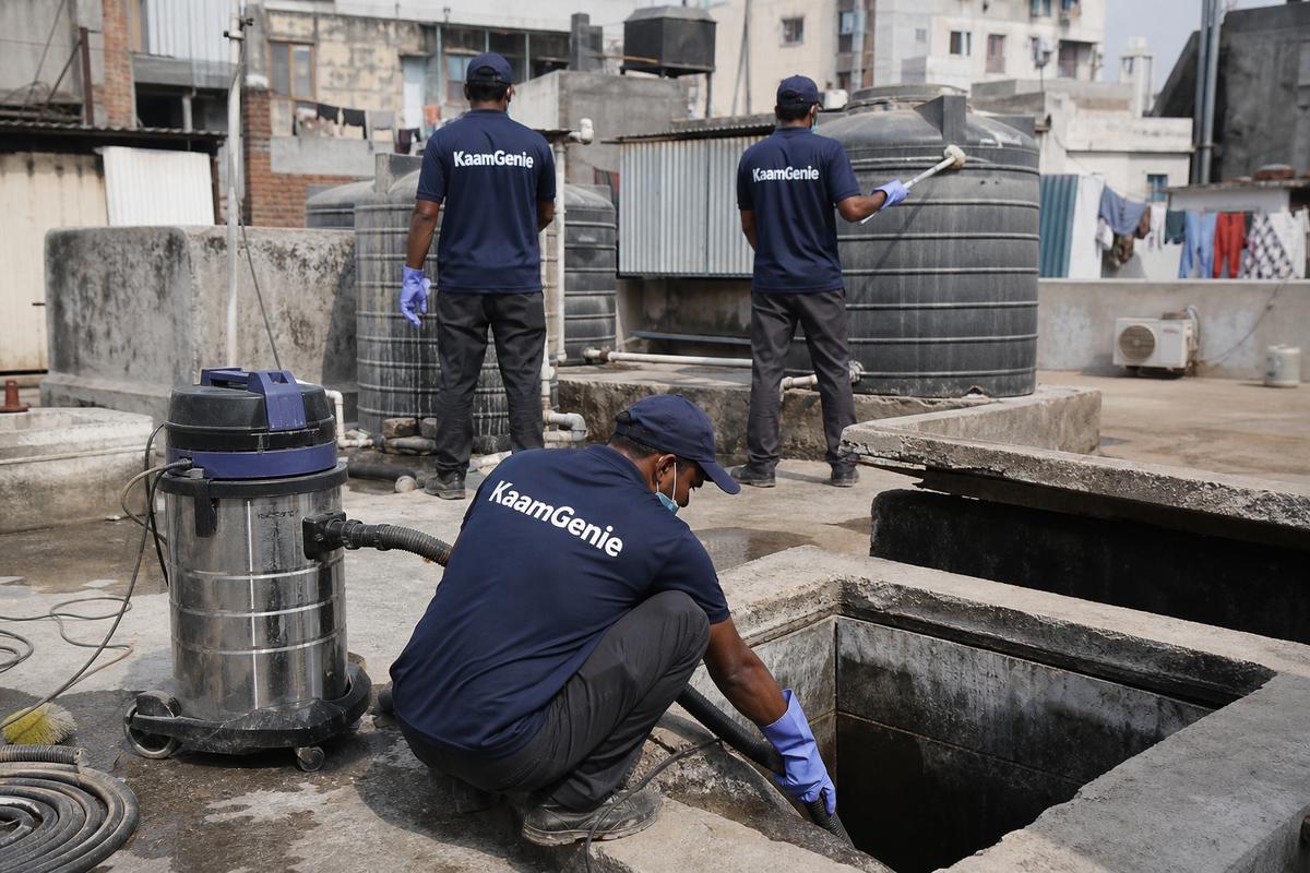 KaamGenie crew cleaning a underground sump in Mayapuri, Delhi