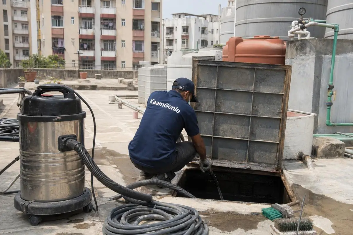 KaamGenie crew cleaning a underground sump in Mayur Vihar Phase 2, Delhi