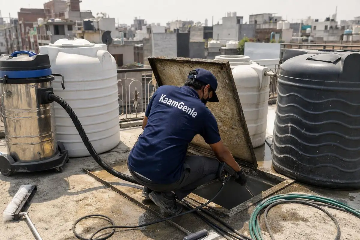 KaamGenie crew cleaning a underground sump in Mohan Garden, Delhi