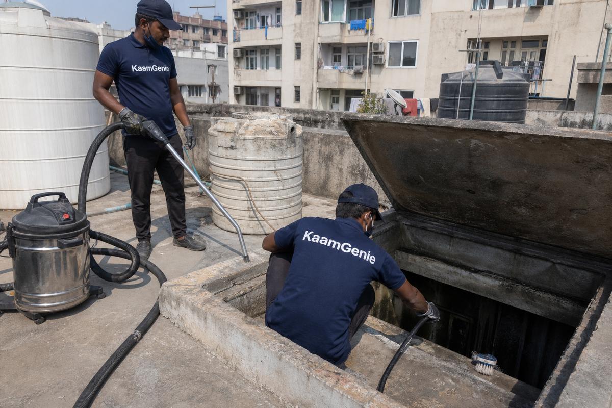 KaamGenie crew cleaning a underground sump in Nand Nagri (C Block), Delhi