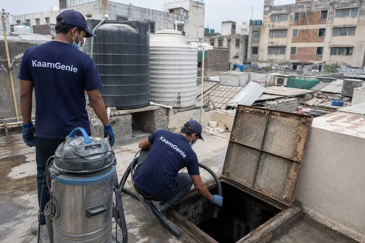 KaamGenie crew cleaning a underground sump in Naya Bans (Sadar Bazar), Delhi