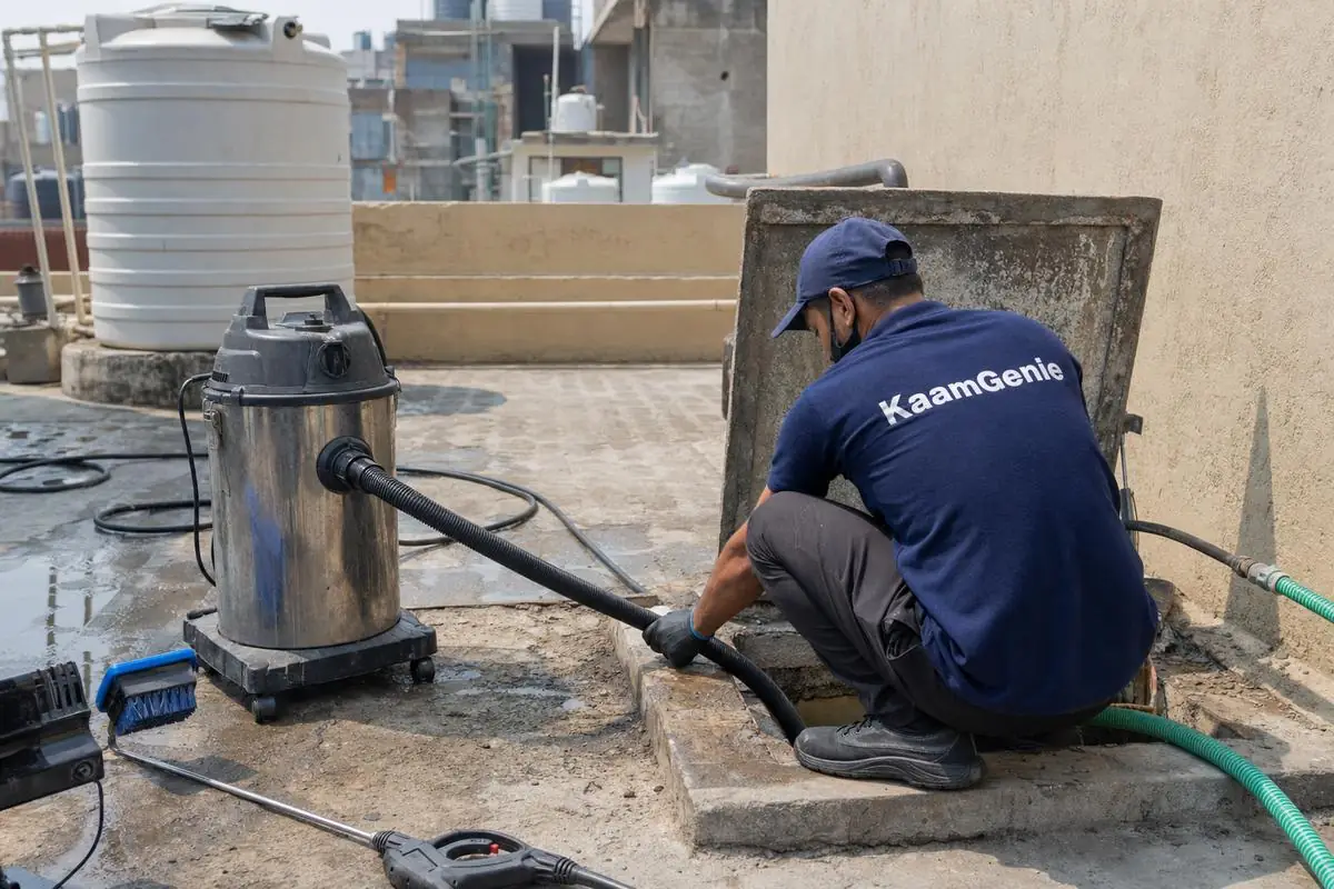 KaamGenie crew cleaning a underground sump in Neb Sarai, Delhi