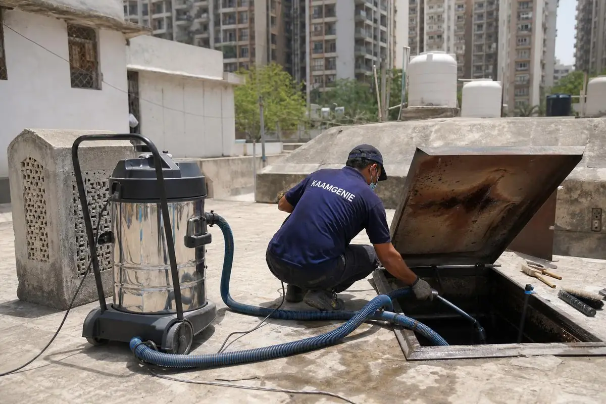 KaamGenie crew cleaning a underground sump in Netaji Nagar, Delhi