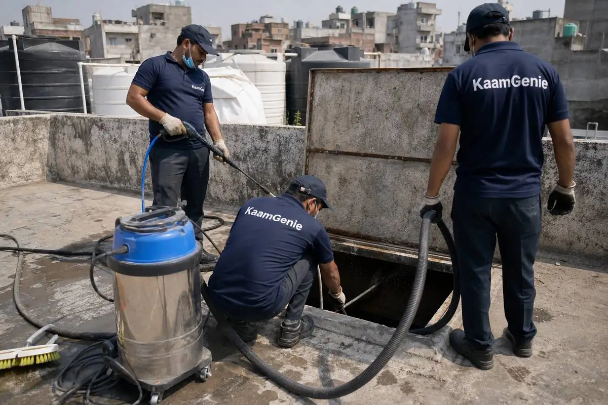 KaamGenie crew cleaning a underground sump in Nimri Colony (Ashok Vihar), Delhi