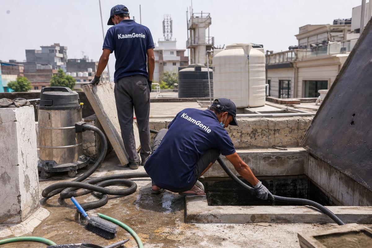 KaamGenie crew cleaning a underground sump in Nirman Vihar, Delhi