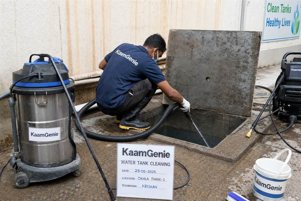 KaamGenie crew cleaning a underground sump in Okhla Phase 1, Delhi