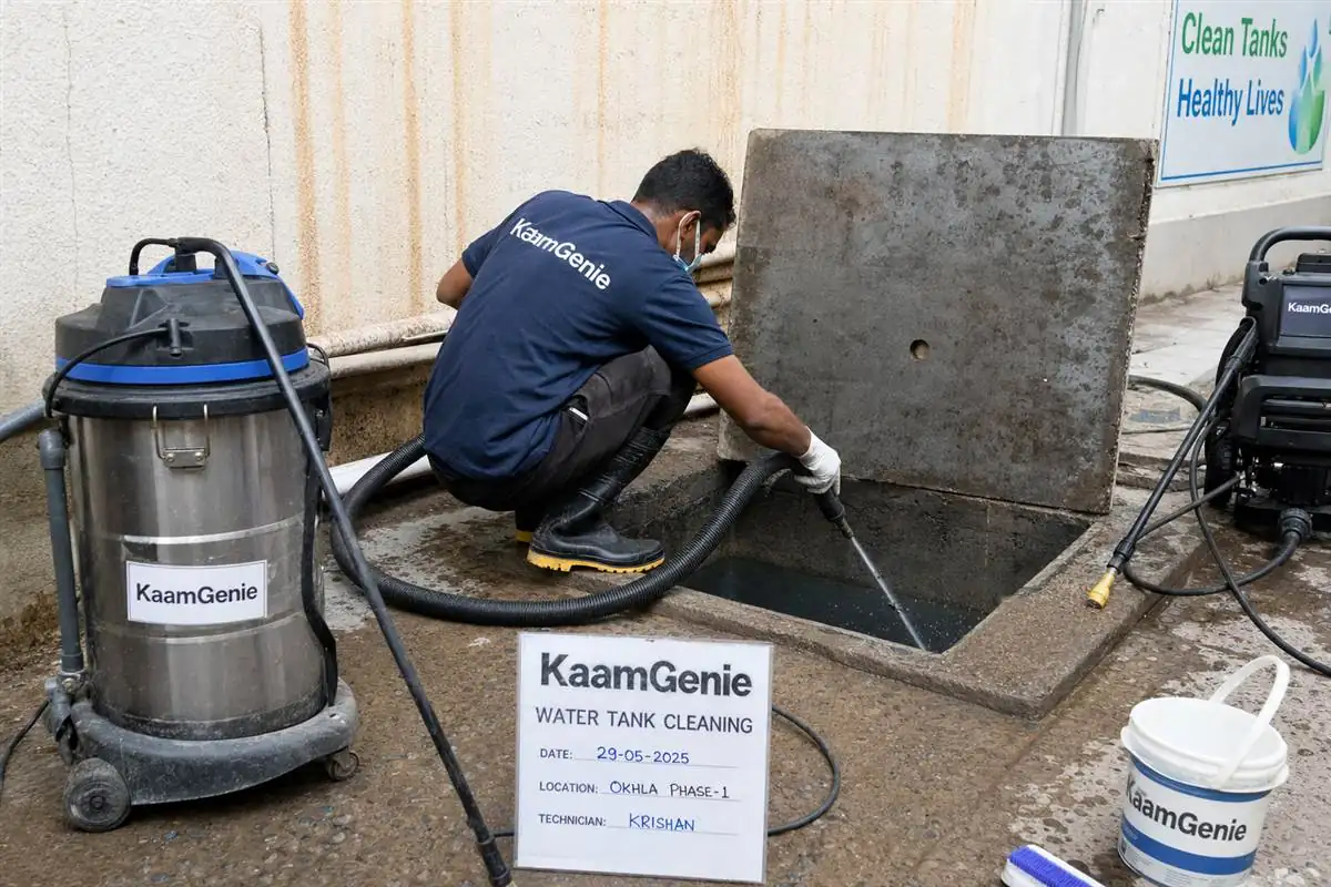 KaamGenie crew cleaning a underground sump in Okhla Phase 1, Delhi