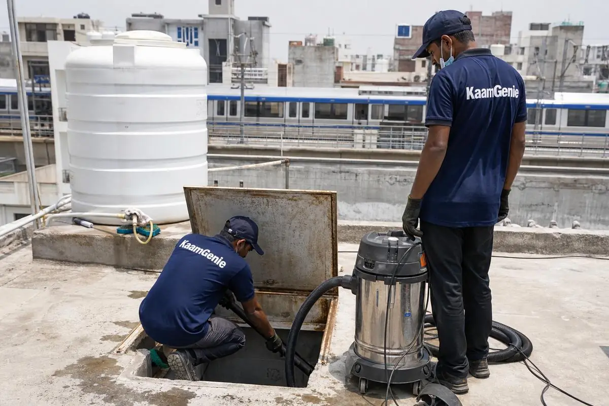 KaamGenie crew cleaning a underground sump in Patel Nagar, Delhi