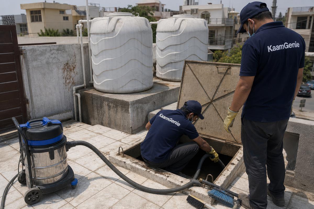 KaamGenie crew cleaning a underground sump in Prashant Vihar, Delhi