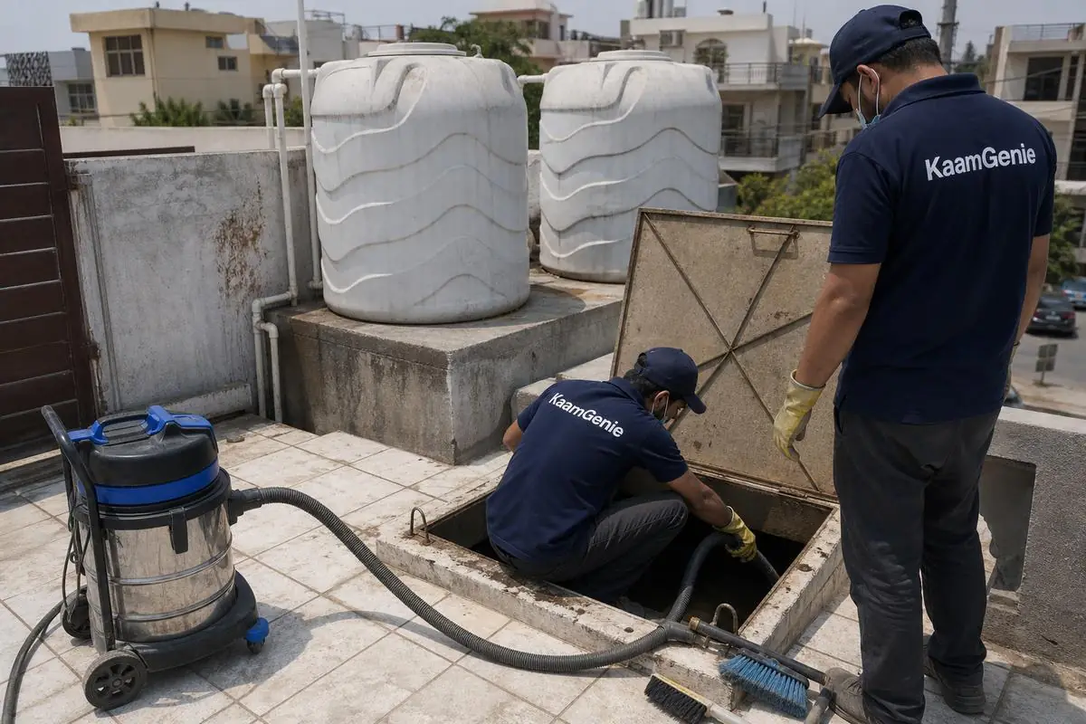KaamGenie crew cleaning a underground sump in Prashant Vihar, Delhi