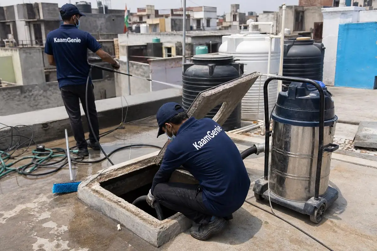 KaamGenie crew cleaning a underground sump in Raghubar Pura, Delhi