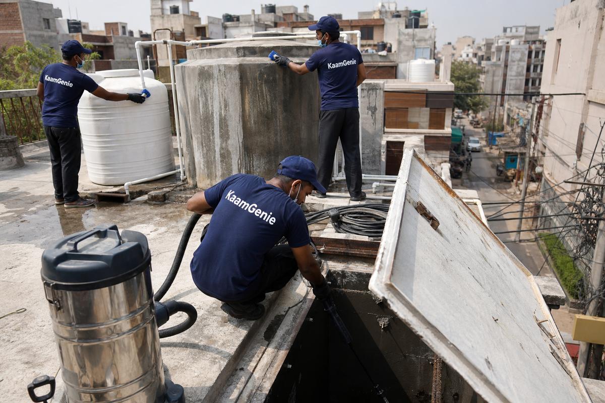 KaamGenie crew cleaning a underground sump in Ramesh Nagar, Delhi