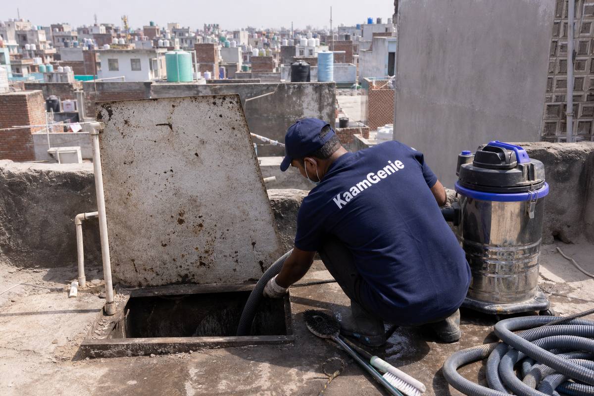 KaamGenie crew cleaning a underground sump in Seelampur, Delhi