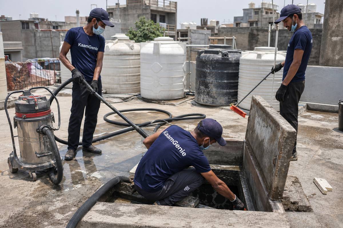KaamGenie crew cleaning a underground sump in Shakarpur, Delhi