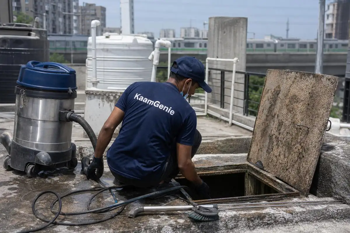 KaamGenie crew cleaning a underground sump in Shivaji Park, Delhi