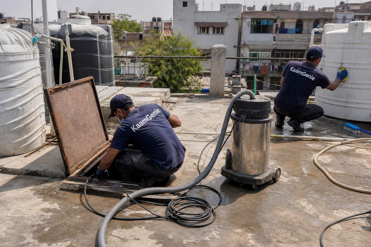 KaamGenie crew cleaning a underground sump in Sitapuri, Delhi