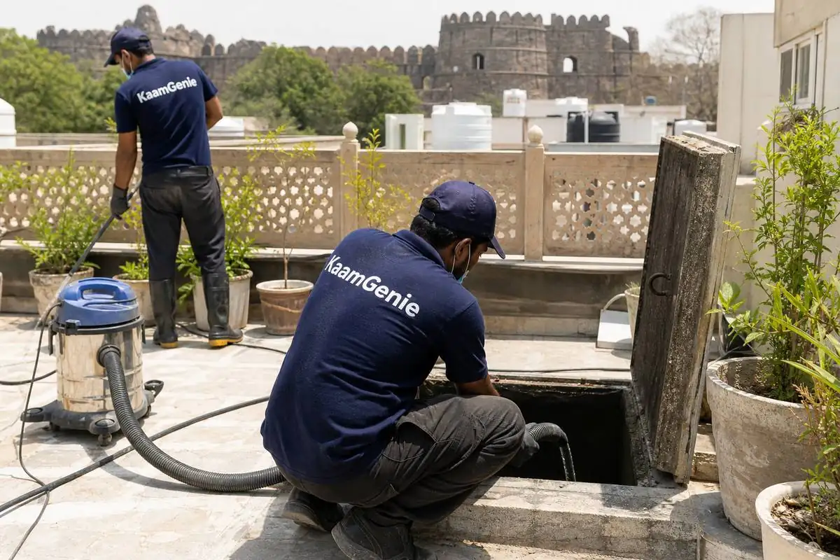 KaamGenie crew cleaning a underground sump in Sundar Nagar, Delhi