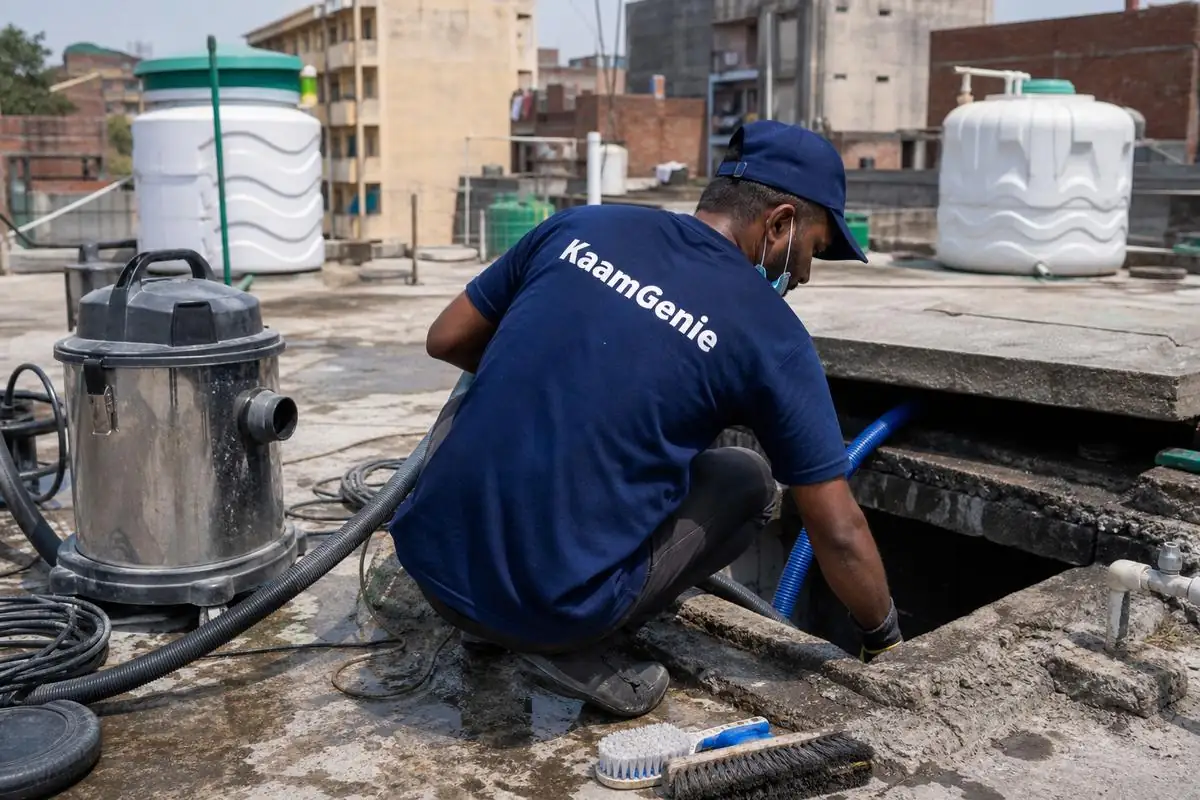 KaamGenie crew cleaning a underground sump in Sunder Nagari, Delhi