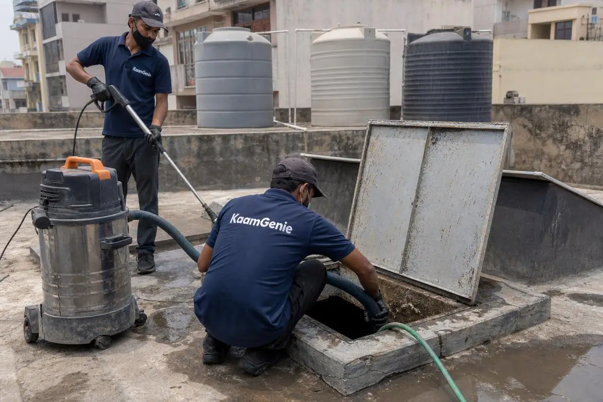 KaamGenie crew cleaning a underground sump in Sunder Vihar, Delhi