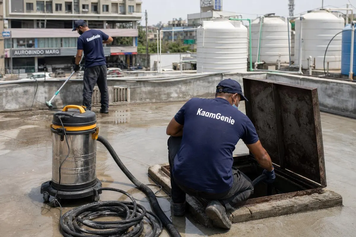 KaamGenie crew cleaning a underground sump in Yusuf Sarai, Delhi