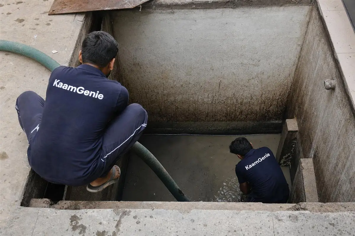 Cloudy water with fine sediment settled at the bottom of a tanker-fed underground tank in a Delhi colony