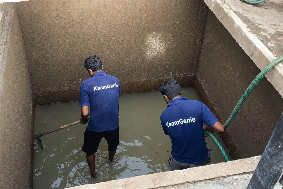 Cloudy sediment settled at the bottom of a tanker-fed underground tank in a Noida building