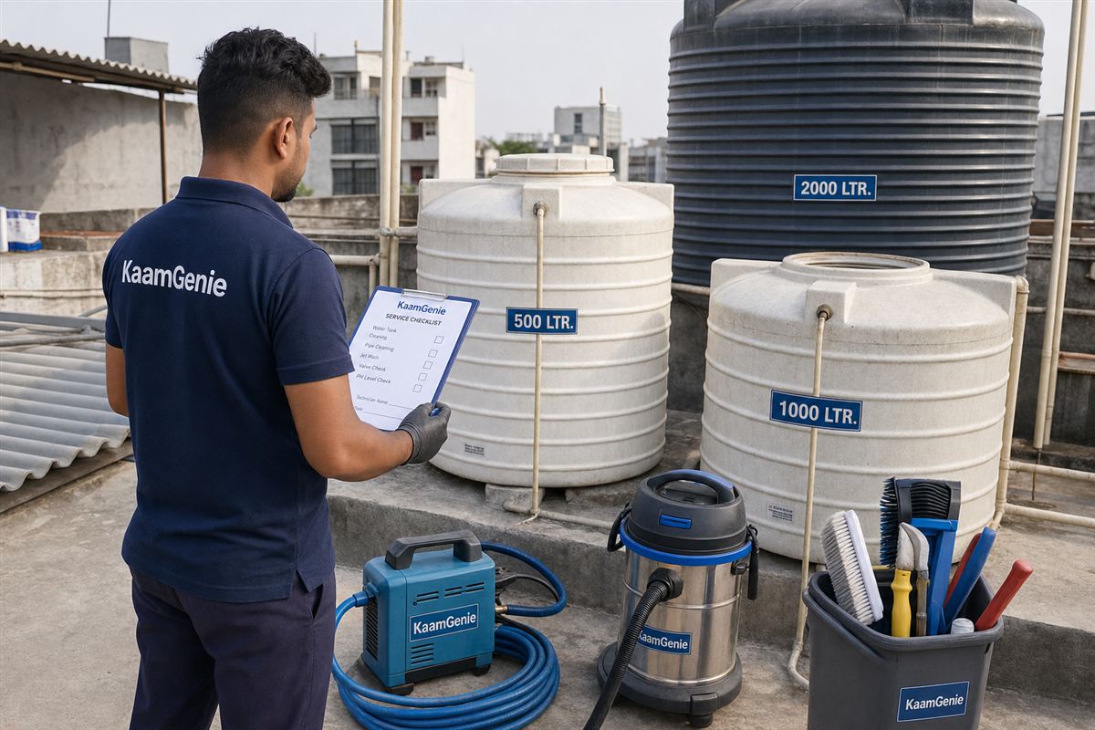 Water Tank Cleaning Cost by Tank Size (500L to 5000L) &mdash; KaamGenie water tank cleaning in Delhi NCR