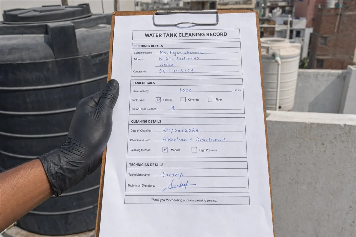 A water sample being checked against drinking-water parameters, illustrating BIS IS 10500 quality limits for stored tank water in Delhi