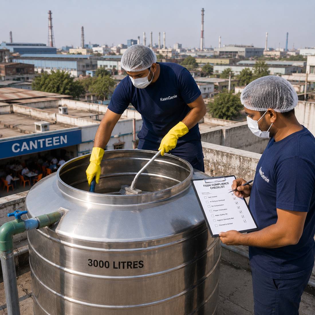 KaamGenie crew cleaning a water tank in Wazirpur, West Delhi