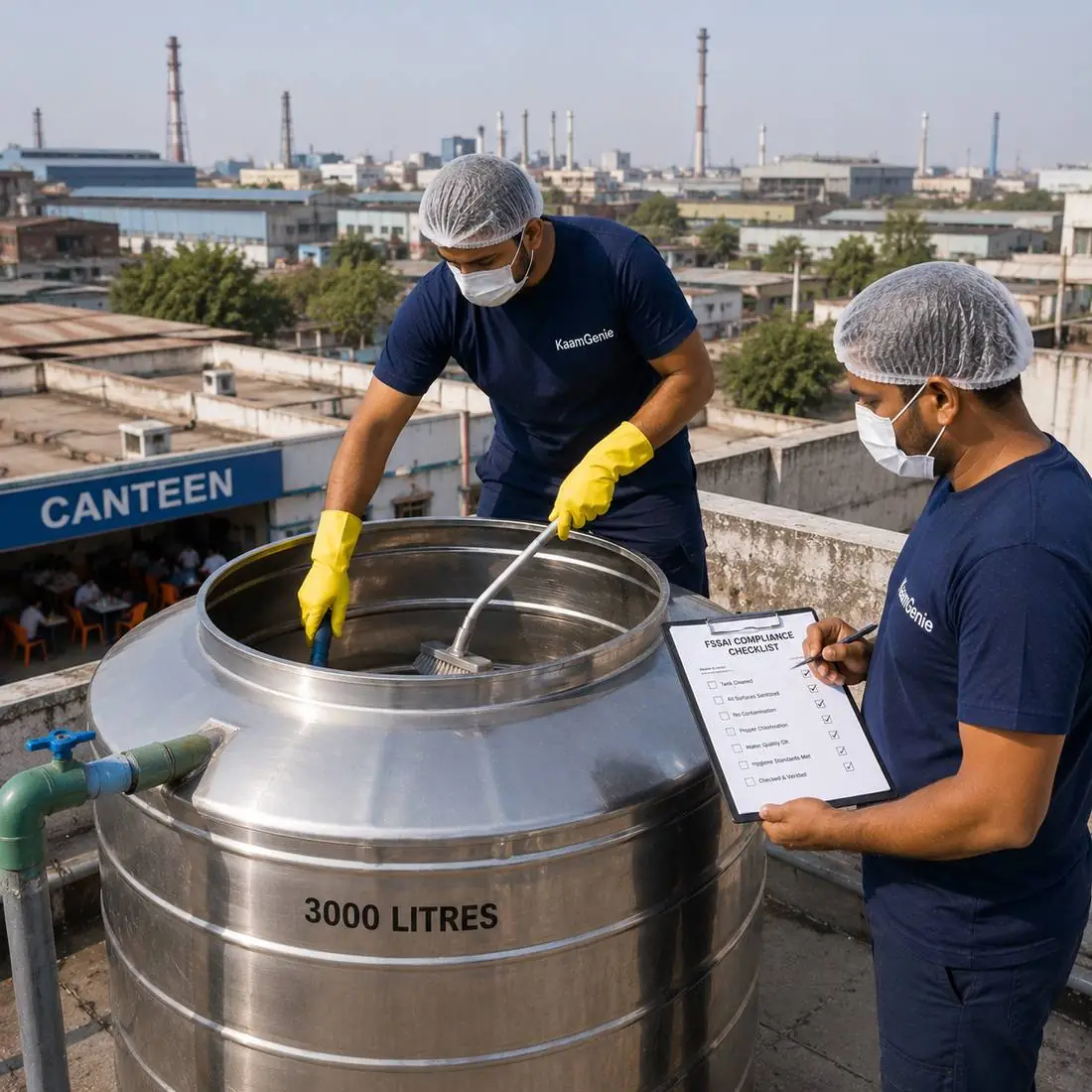 KaamGenie crew cleaning a water tank in Wazirpur, West Delhi